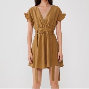 ZARA brown ruffled sleeve tie dress size S